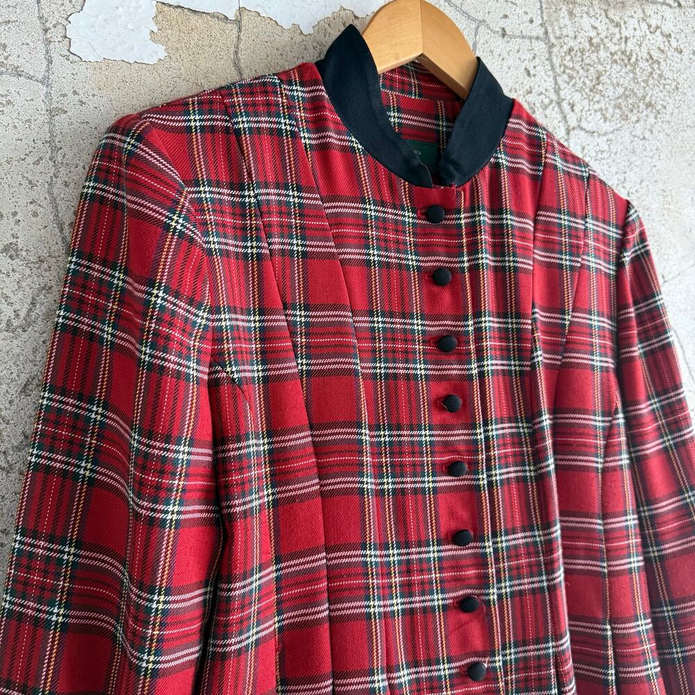 Vtg Orvis Dress Red Tartan Plaid Maxi Button Front Tie Back Womens 6 Made in USA - Picture 2 of 8